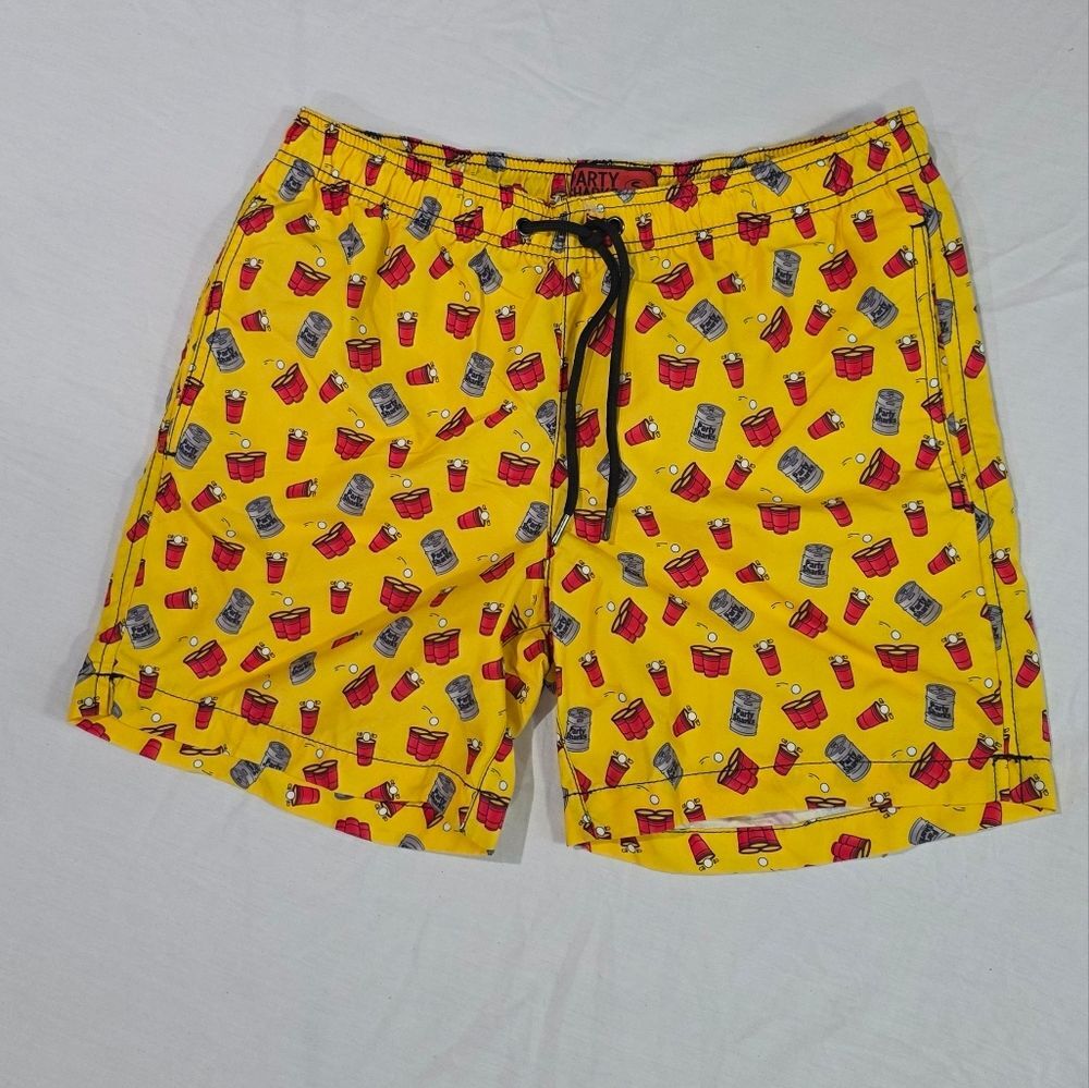 Party Sharks Beer Pong Keg Patterned Swim Trunks Shorts Frat Boy Bro Vacation. S